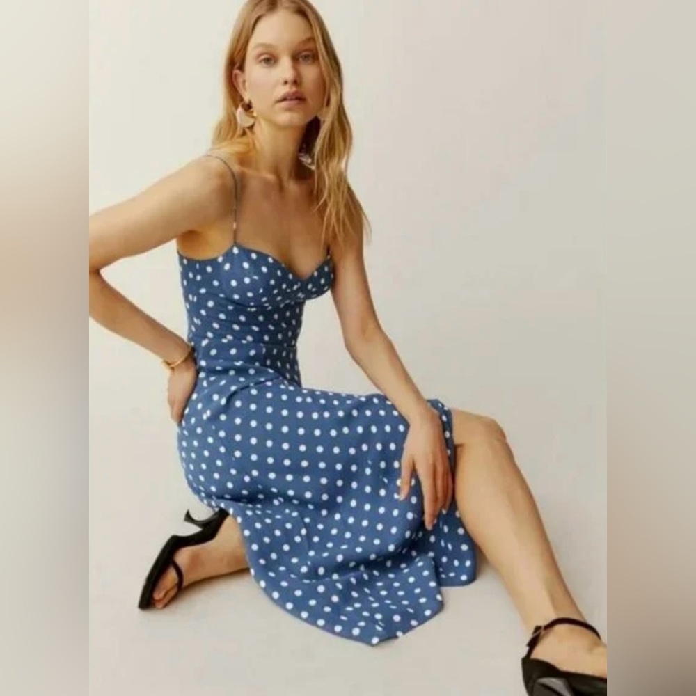 Reformation Blue and White Polka Dot Dress